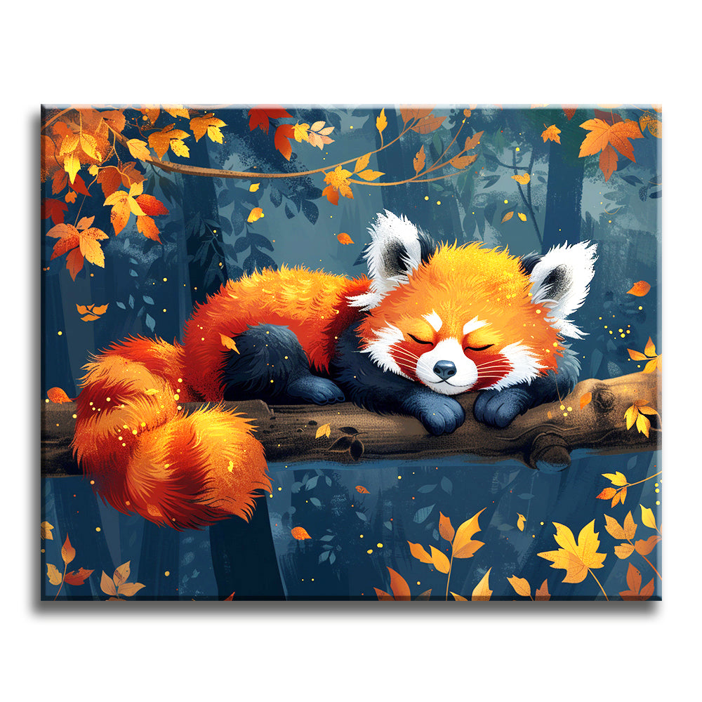 Herbstlicher Roter-Panda-Nickerchen