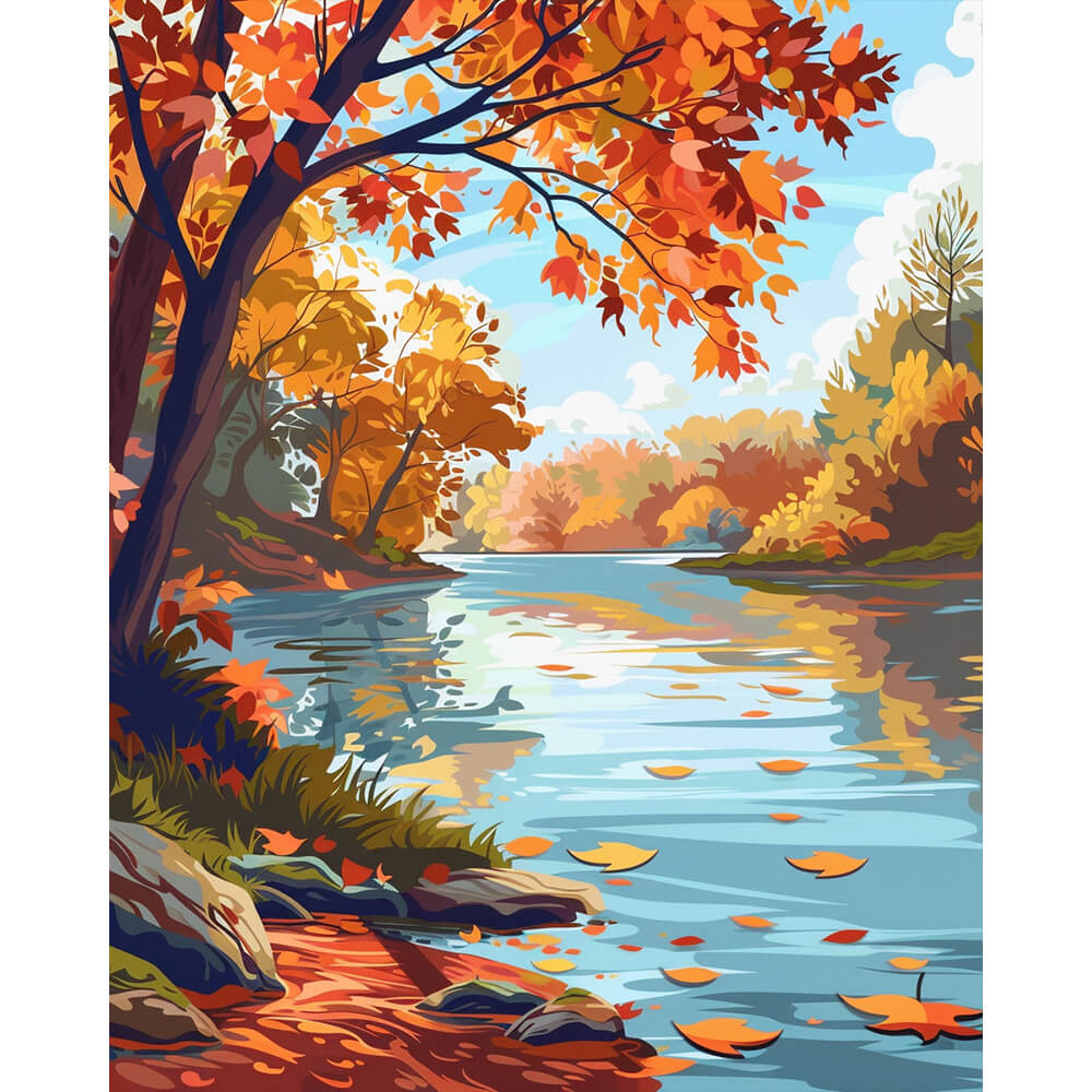 Herbstliches Flussleuchten – Malen nach Zahlen