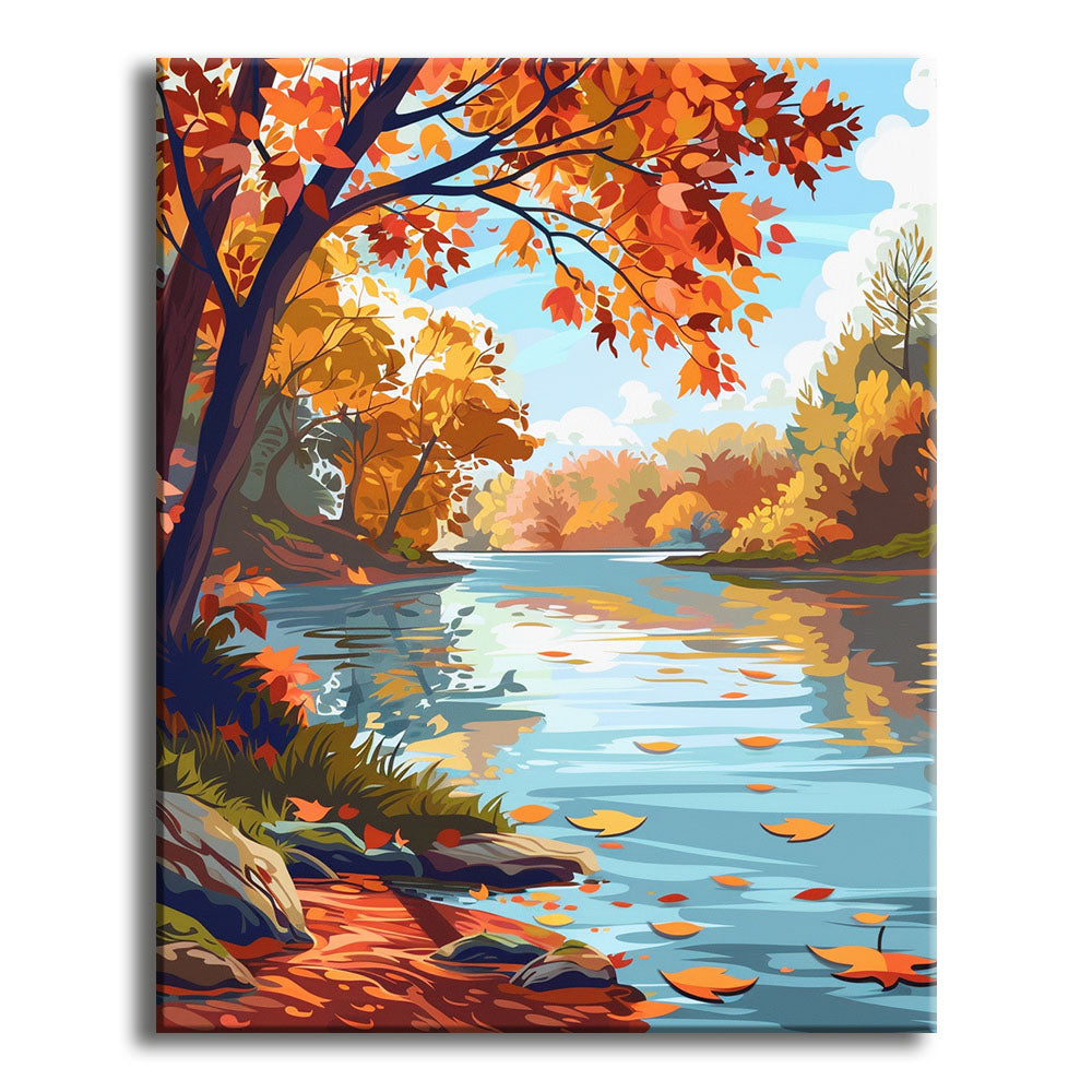 Herbstliches Flussleuchten – Malen nach Zahlen