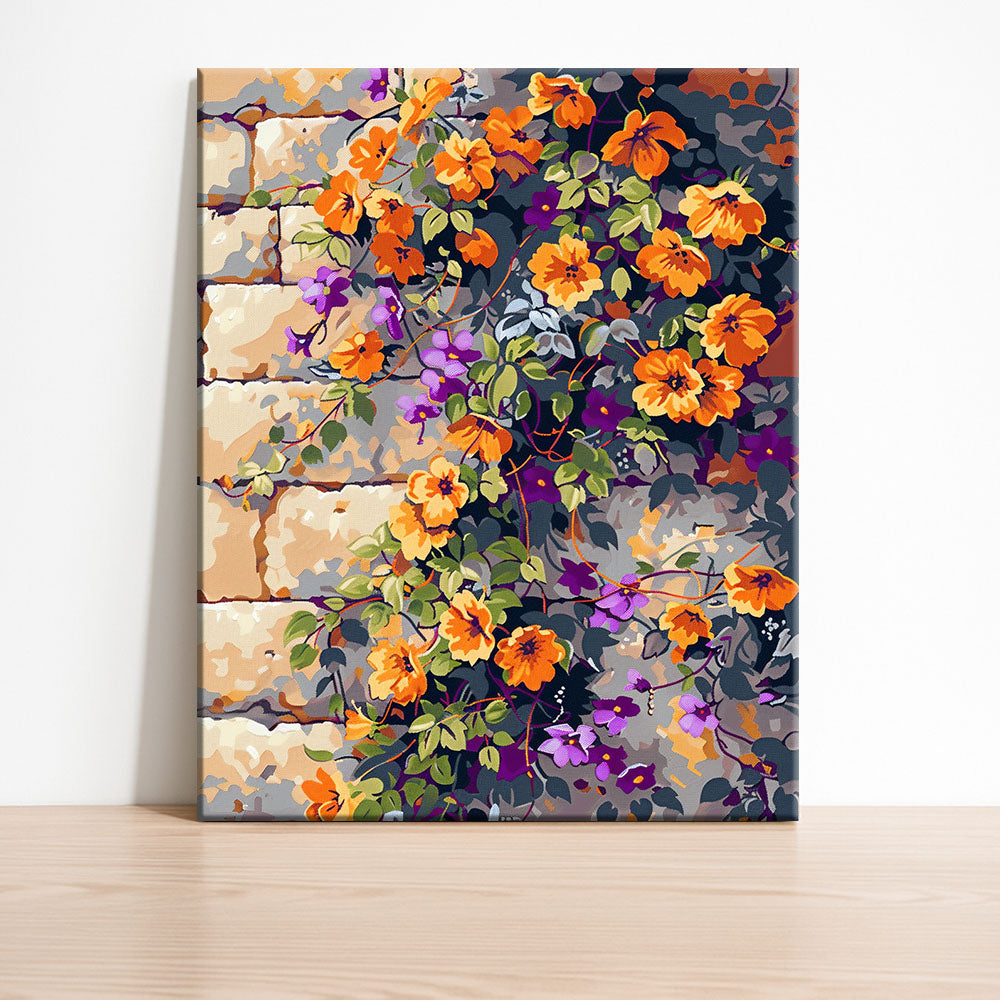 Blüten an der Backsteinmauer – Malen nach Zahlen