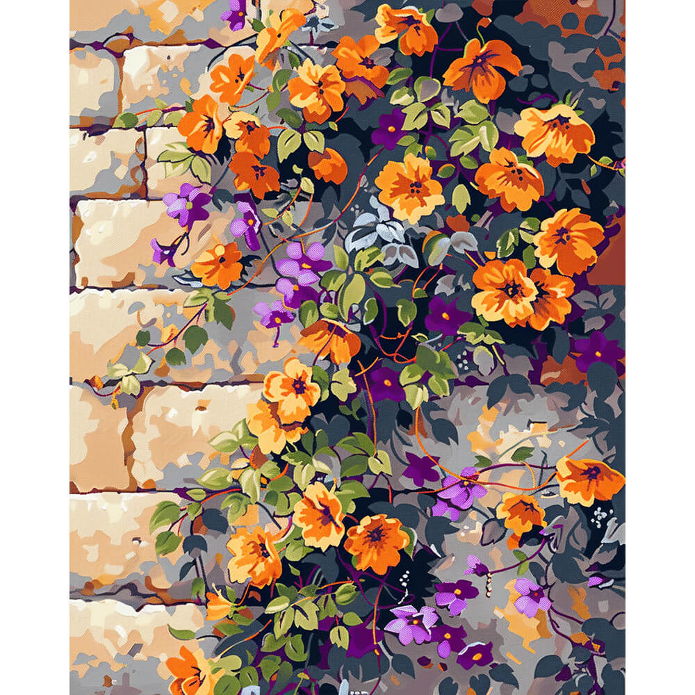 Blüten an der Backsteinmauer – Malen nach Zahlen