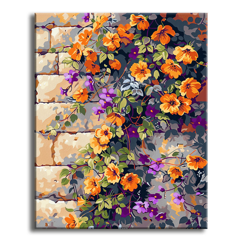 Blüten an der Backsteinmauer – Malen nach Zahlen