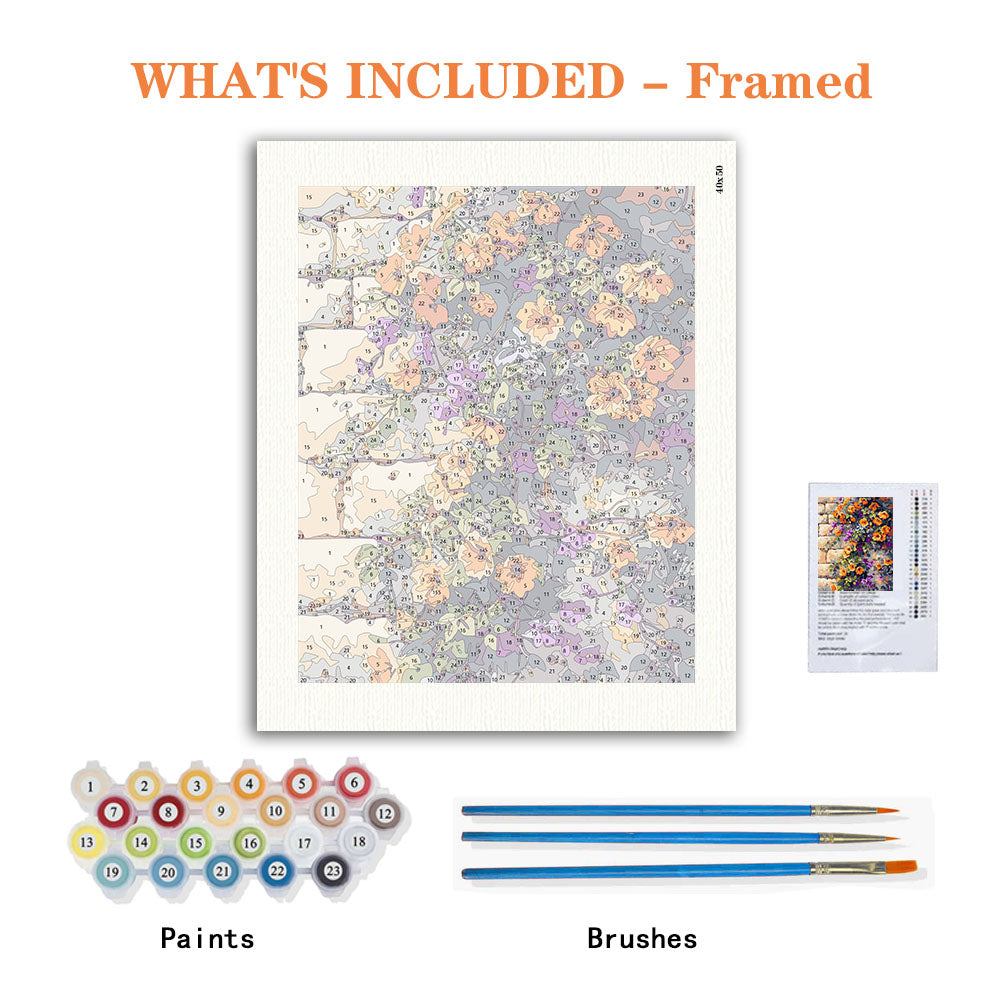 Blüten an der Backsteinmauer – Malen nach Zahlen