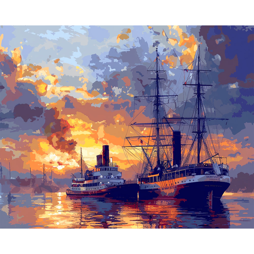 Hafen-Sonnenuntergang – Malen nach Zahlen