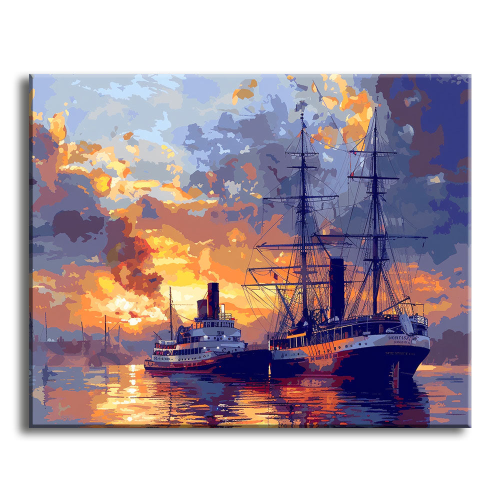 Hafen-Sonnenuntergang – Malen nach Zahlen