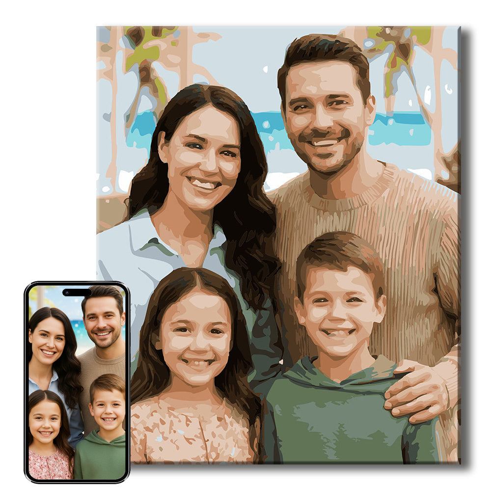 Malen-nach-Zahlen Set nach Ihrem Familienfoto – Individuelle Leinwand als Geschenk