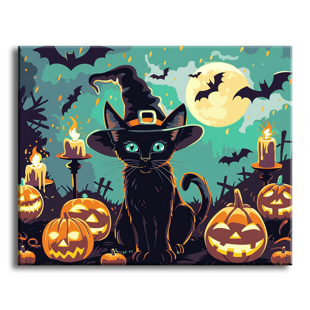 Mitternächtliche Katzmagie - Malen nach Zahlen