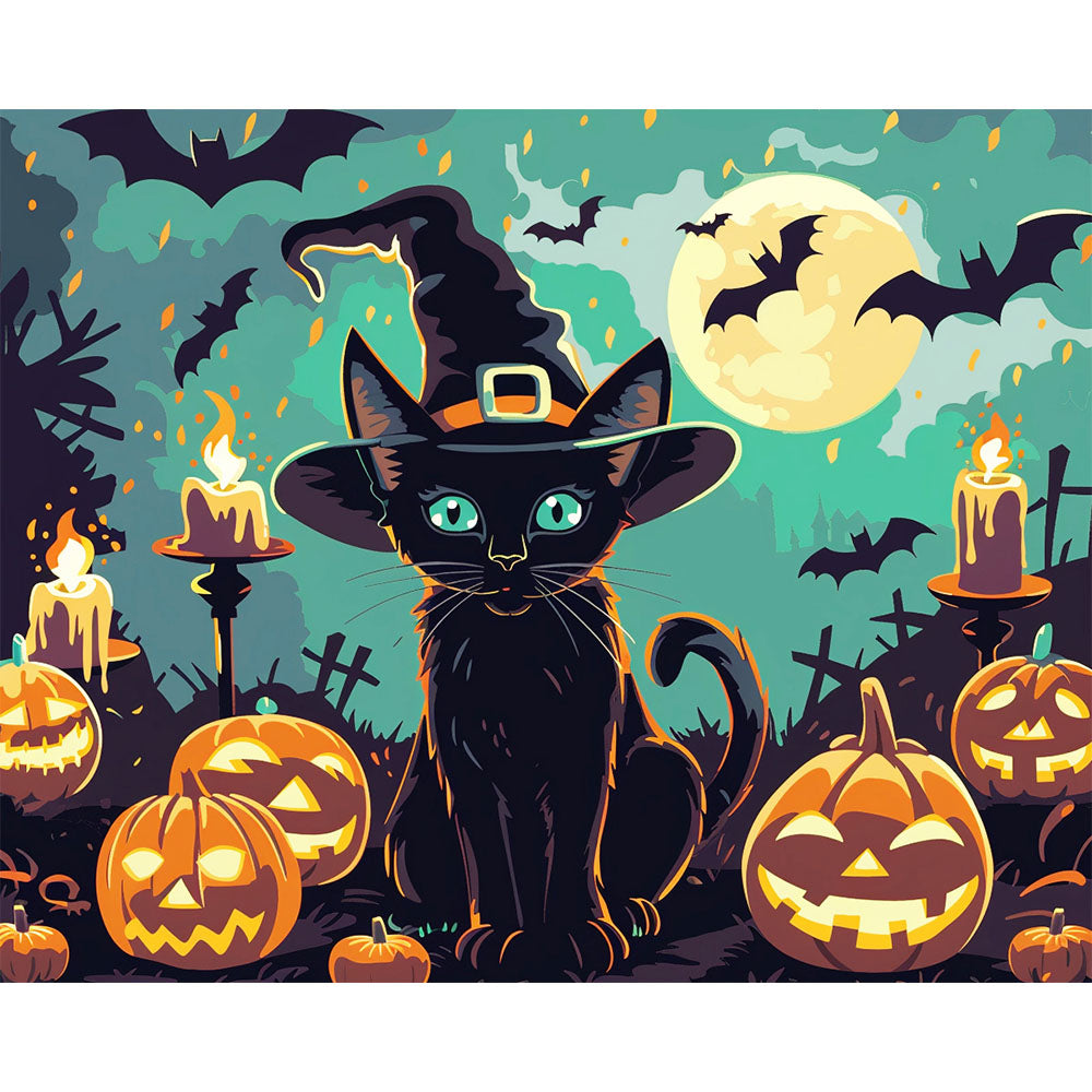 Mitternächtliche Katzmagie - Malen nach Zahlen