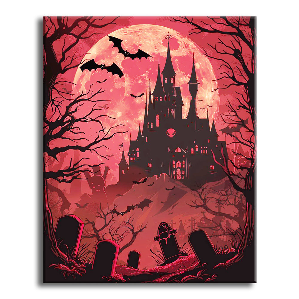 Mondlicht-Halloween-Schloss - Malen nach Zahlen