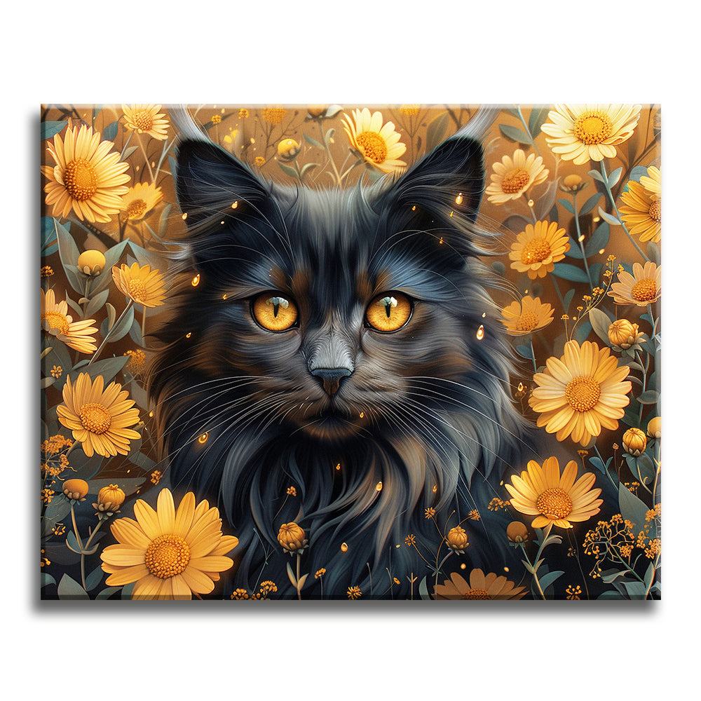 Mystische Katze & Blüten