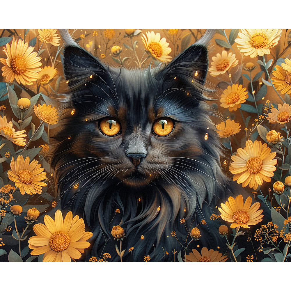 Mystische Katze & Blüten