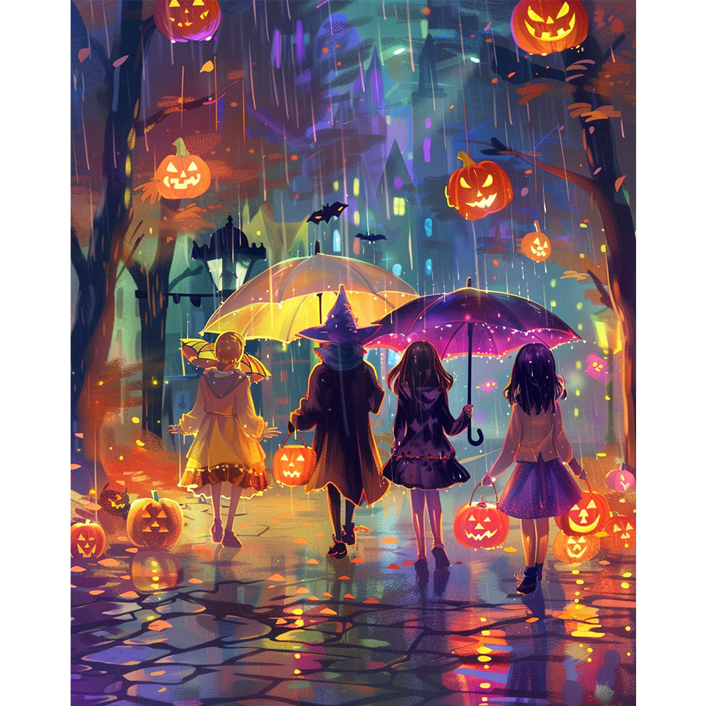 Regen-Halloween-Zauber – Malen nach Zahlen