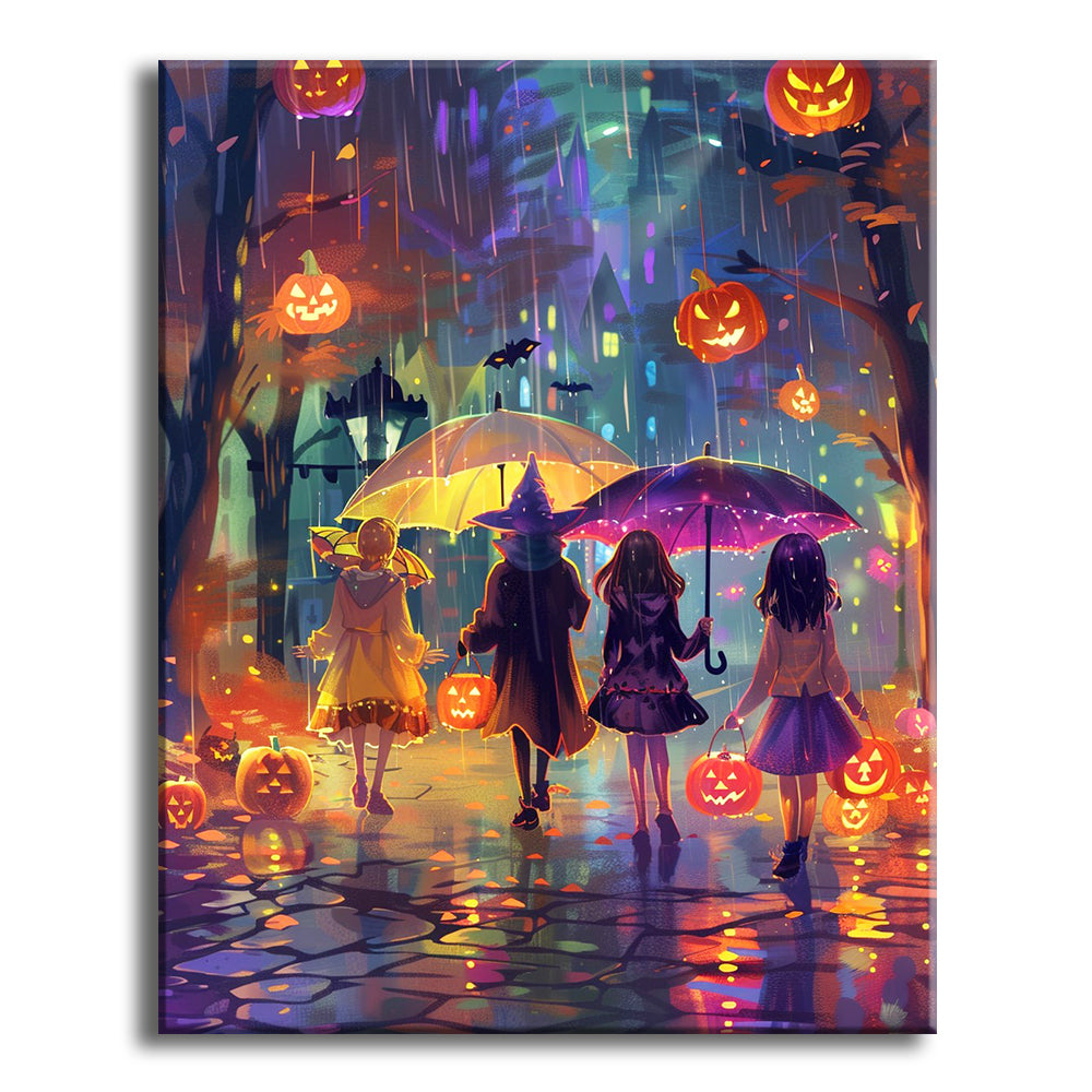 Regen-Halloween-Zauber – Malen nach Zahlen