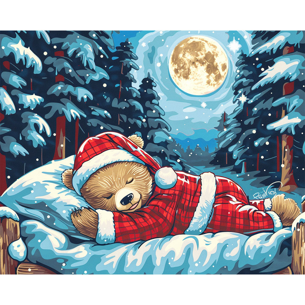 Weihnachtsbärs Schlummer - Malen nach Zahlen