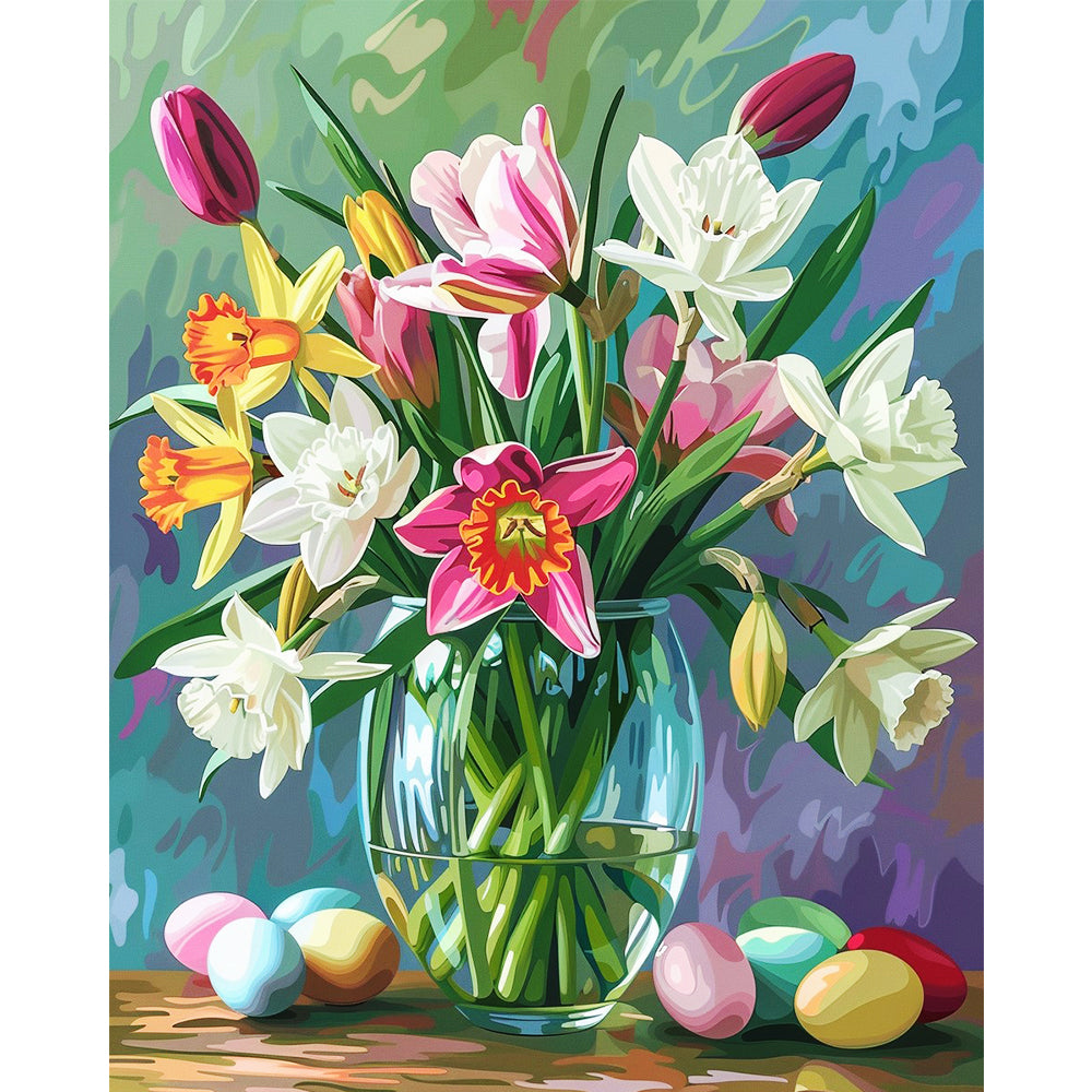 Frühlingsblüten & Ostereier - Malen nach Zahlen