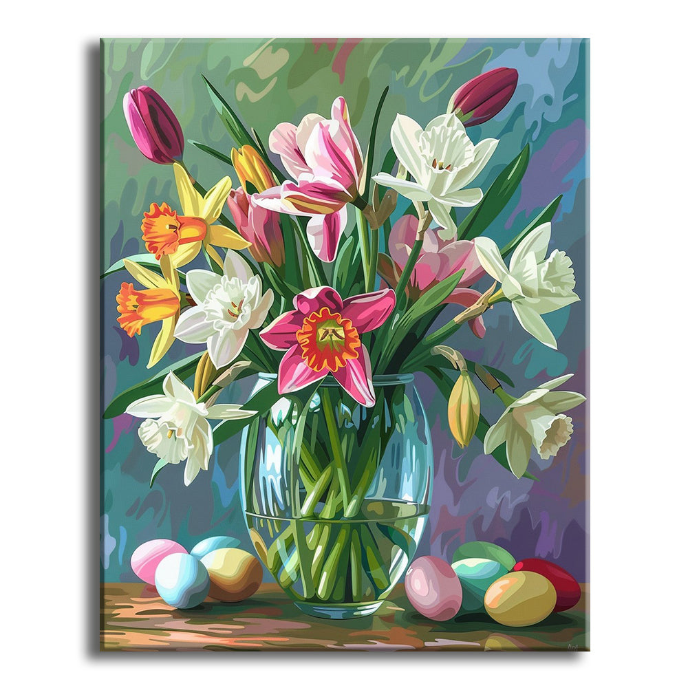 Frühlingsblüten & Ostereier - Malen nach Zahlen