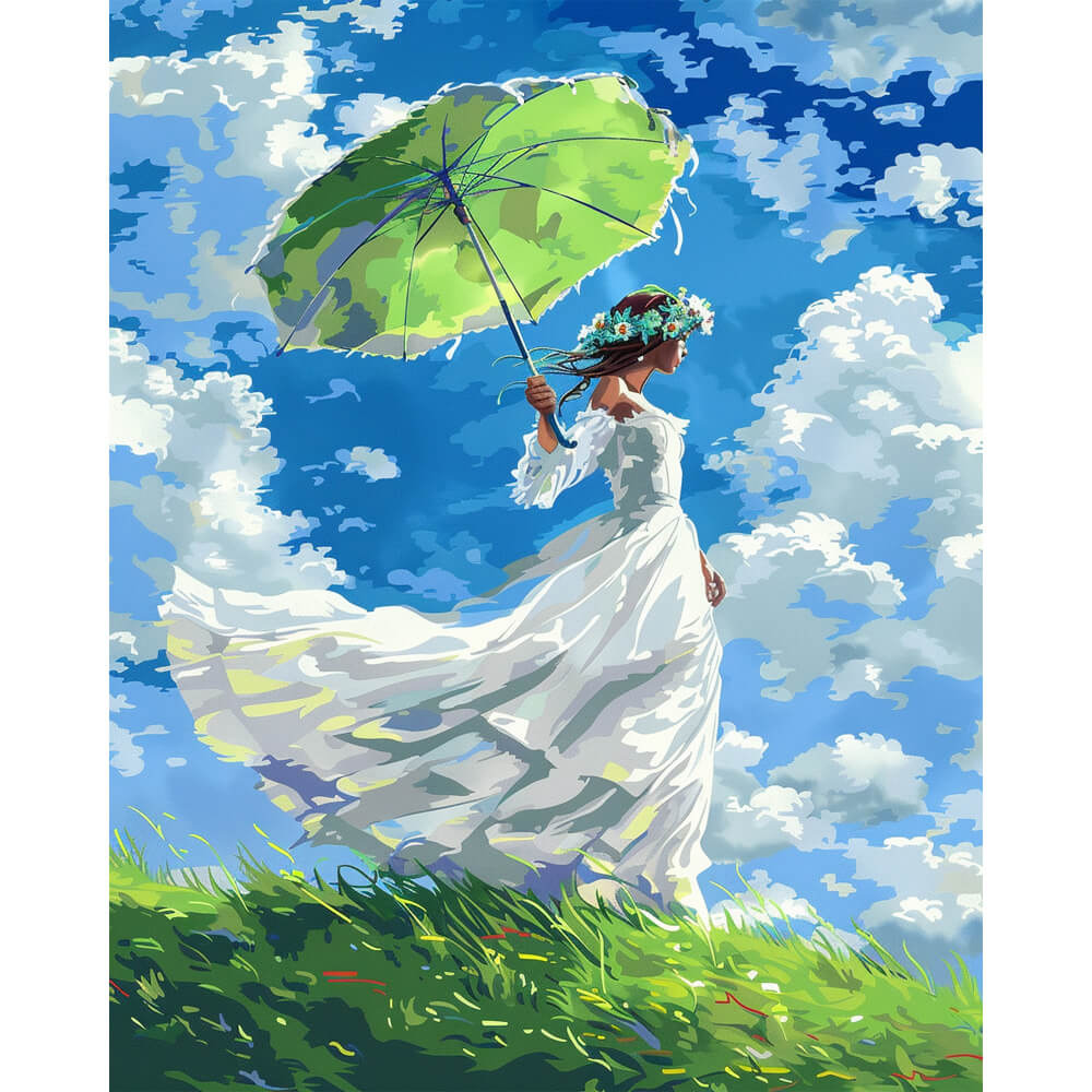 Der grüne Sonnenschirm – Malen nach Zahlen