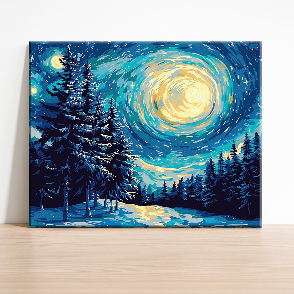 Winterliche Sternennacht – Malen nach Zahlen