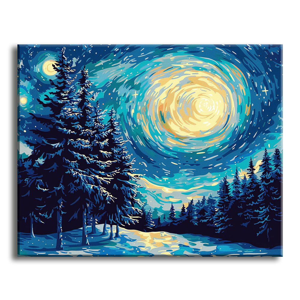 Winterliche Sternennacht – Malen nach Zahlen