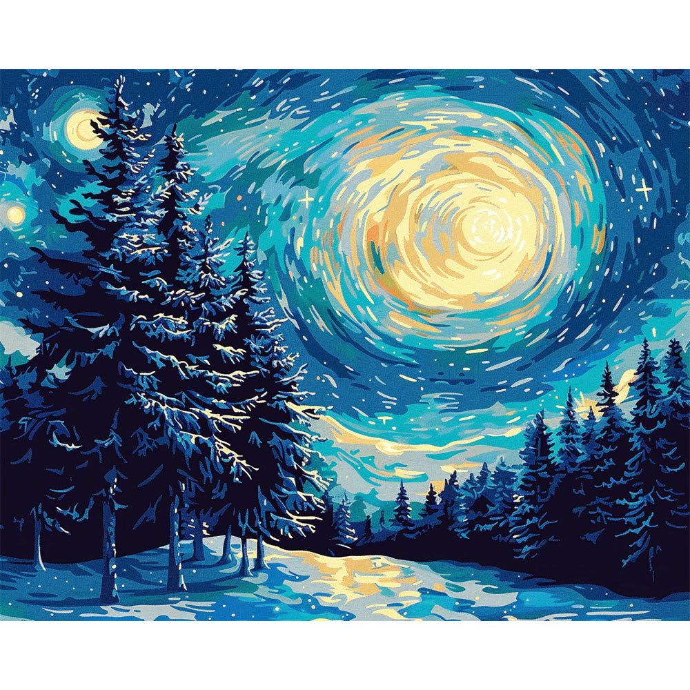 Winterliche Sternennacht – Malen nach Zahlen