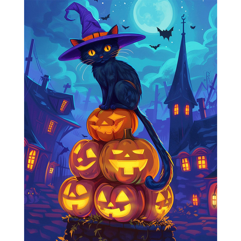 Hexenkatzen-Halloween-Magie - Malen nach Zahlen