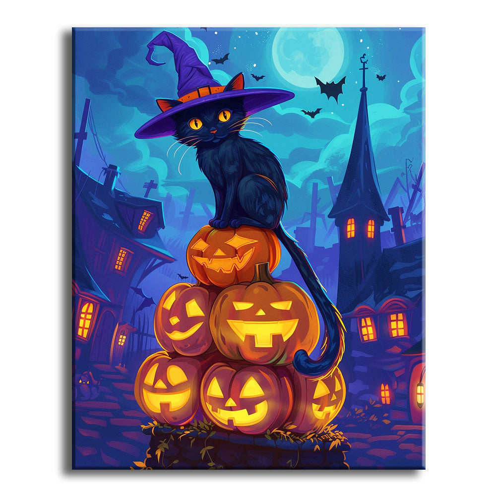 Hexenkatzen-Halloween-Magie - Malen nach Zahlen