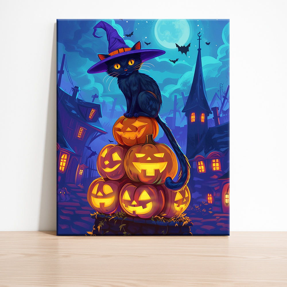 Hexenkatzen-Halloween-Magie - Malen nach Zahlen